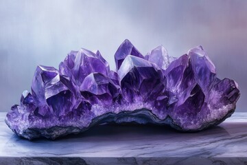 Fototapeta premium A stunning amethyst geode, showcasing vibrant purple crystals in a captivating natural formation.
