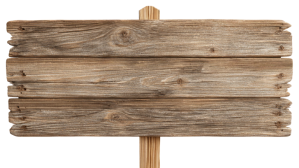 Rustic Wooden Signpost with Three Planks on a Post on Transparent Background wooden
