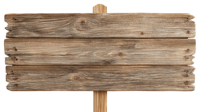 Rustic Wooden Signpost with Three Planks on a Post on Transparent Background wooden