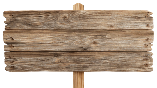 Rustic Wooden Signpost with Three Planks on a Post on Transparent Background wooden