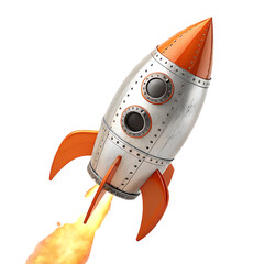 Retro rocket ship launching isolated on transparent background