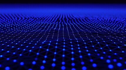 Lines of connected blue dots in darkness image render 3d. Virtual mesh. Innovative data transferring network background realistic graphic. Conceptual idea, visual storytelling