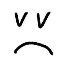 Doodle black sad face marker highlighter isolated on transparent background