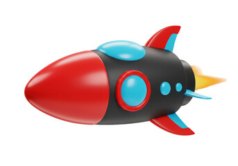 Isolated Cartoon Rocket Ship Launching with Flames
