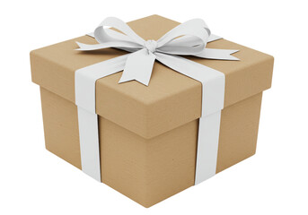 Isolated Natural Brown Gift Box with White Ribbon