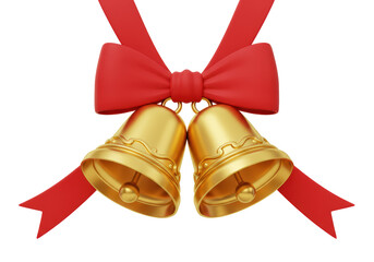 Isolated Golden Christmas Bells with Red Bow Festive