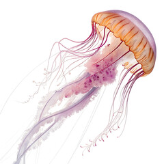 Pink and orange jellyfish isolated on transparent background