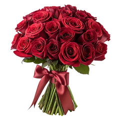 Romantic red rose bouquet isolated on transparent background