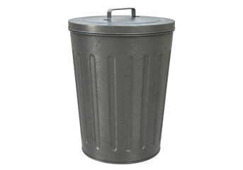 Isolated Gray Metal Trash Can with Lid