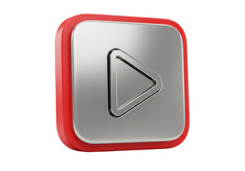 Isolated Silver and Red Play Button for Streaming