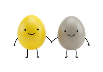 Isolated Two Cartoon Eggs Holding Hands Friendship