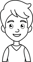 Classic Cartoon Style Boy Avatar Outline Vector.