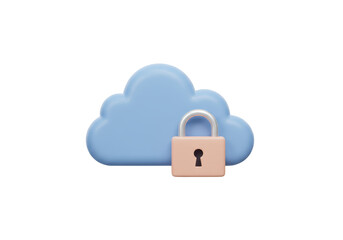Isolated Cartoon Cloud with Lock Cloud Security