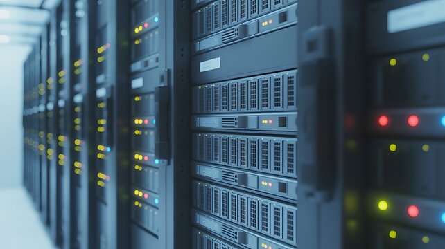 A Close-Up View of a Modern Data Center Servers and Network Infrastructure