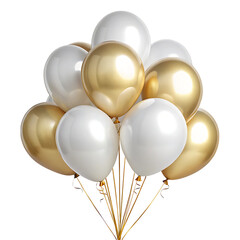 Gold and white balloons bunch isolated on transparent background