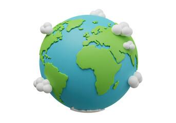 Isolated Earth Globe with Cartoon Clouds
