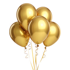 Gold balloons bunch isolated on transparent background