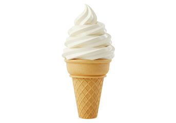 Isolated Creamy Vanilla Soft Serve Ice Cream Cone