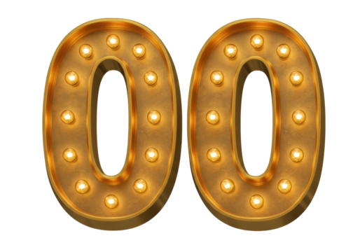Isolated Golden Marquee Number Zero Festive Illumination