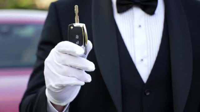 Valet in Black Tuxedo Holding Car Keys