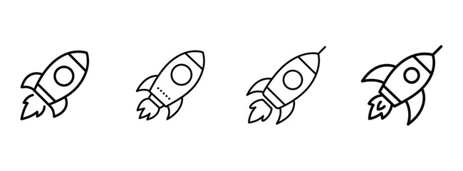 Space Rocket Launch Icons: Startup, Innovation, and Business Growth Concepts

