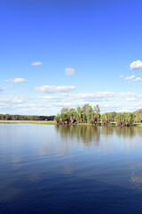 panoramic landscape view to the yellow river billabong in the wetland of Kakadu National Park in...