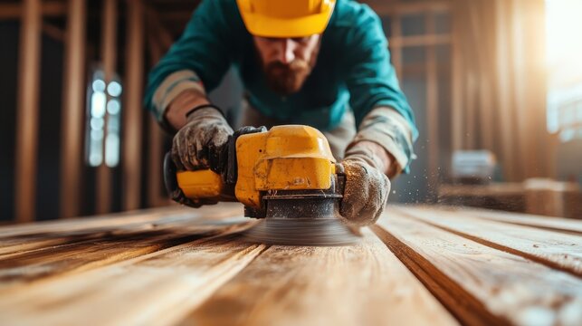 A skilled craftsman meticulously using a power tool to shape wood, showcasing the craftsmanship and dedication in creating fine woodwork within a workshop environment.