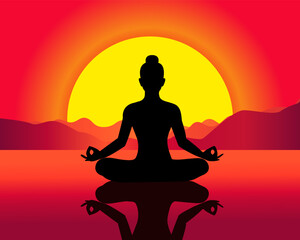 vector illustration silhouette meditation on down