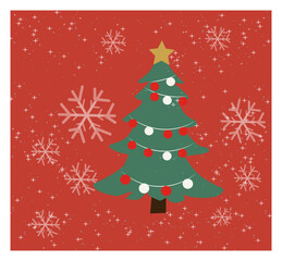 Whimsical Merry Christmas Illustration with Decorated Tree and Snowflakes-02