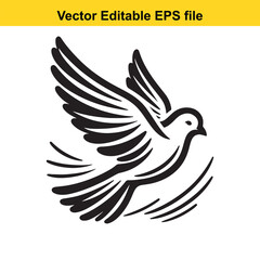 Fototapeta premium Stylized Black and White Dove in Flight Representing Peace and Freedom Graceful and Elegant Vector Illustration Symbolizing Hope