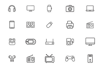 Electronics and gadgets line icon set. Technology, devices, and consumer electronics vector outline symbols