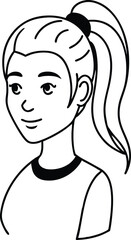 Girl ponytail avatar line art.