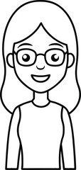 Girl Wearing Glasses Avatar Outline Design.