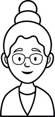 Grandma Avatar Icon With Bun Hair.