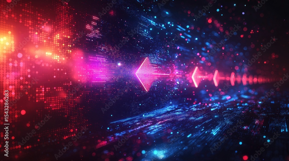 Poster digital arrow moving through data streams.