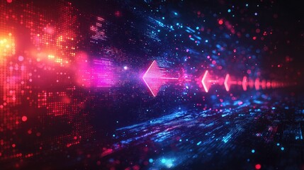 Obraz premium Digital arrow moving through data streams.