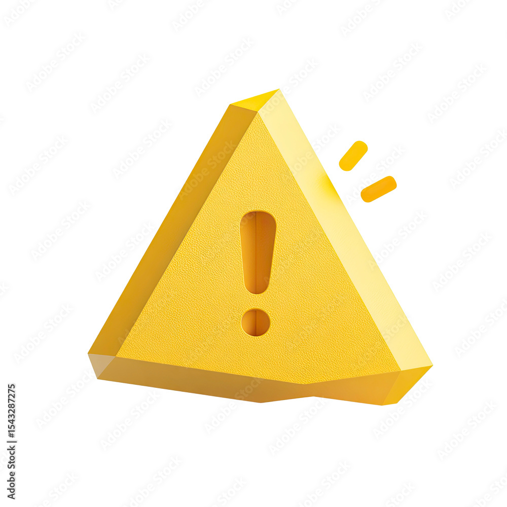 Poster yellow warning sign with exclamation point in triangle shape on transparent background