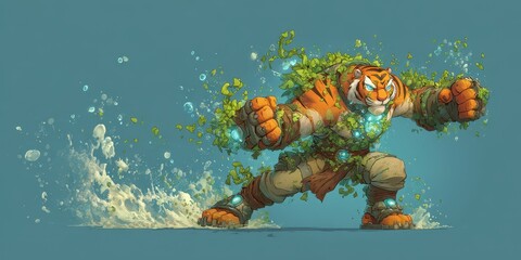 Powerful tiger figure in a dynamic pose.