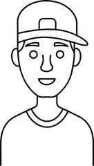 Man Wearing Cap Avatar Line Art.