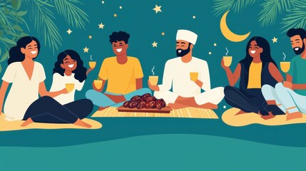 A group of people enjoying a meal together outdoors.