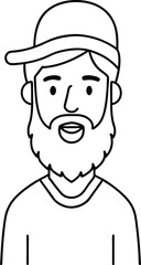 Minimalist Bearded Face With Cap Outline.
