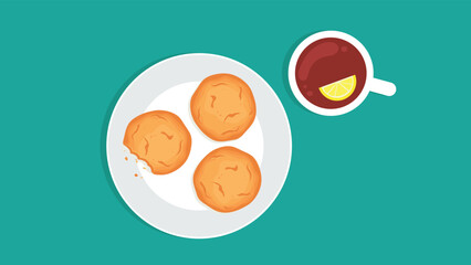 Cup of tea and croissants. Vector illustration in flat style