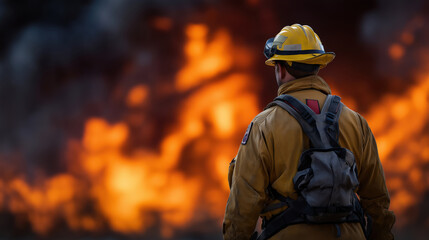 Obraz premium Firefighter Responds to Large-Scale Wildfire Emergency