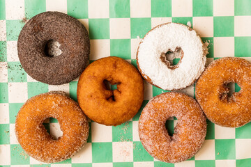 Six assorted donuts on a tray