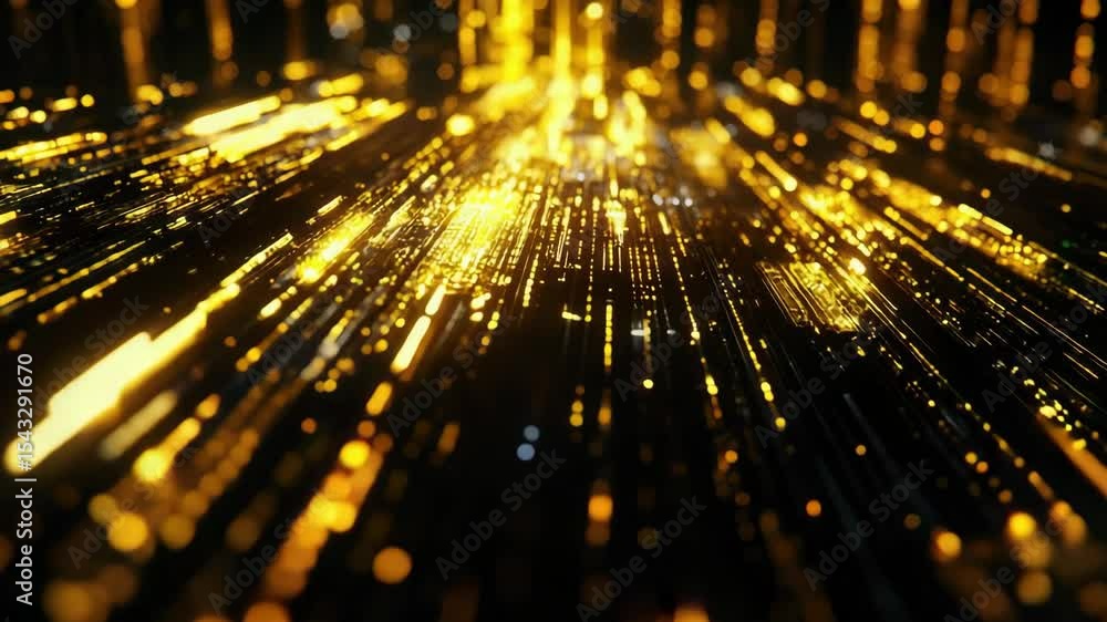 Poster golden digital bokeh background with bright sparkles creating a glittering, dazzling effect.