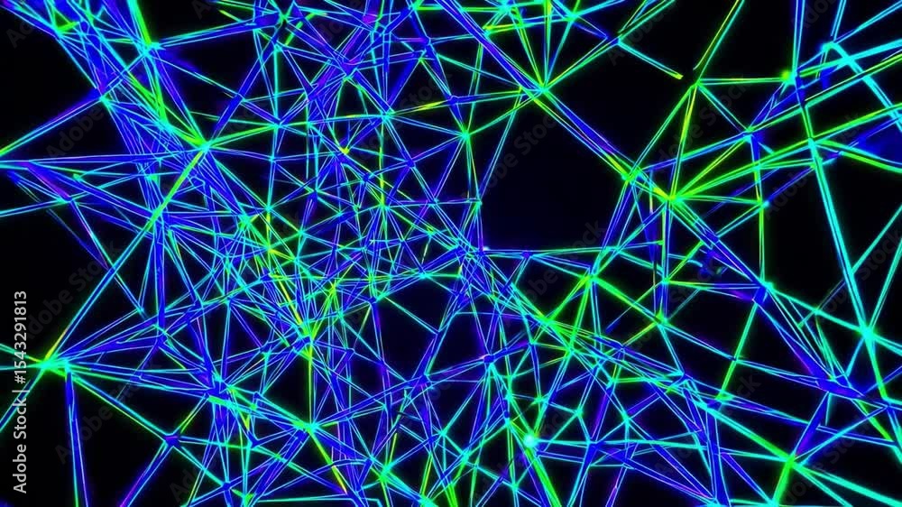 Poster abstract neon lattice network, digital blue green structure, futuristic glowing lines, dynamic energ