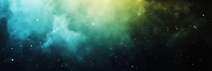 Naklejka premium A vibrant cosmic scene with glowing nebula clouds and scattered stars against a dark space background.