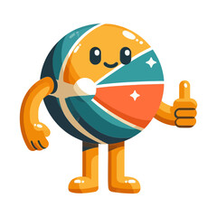 Obraz premium A cartoon beach ball with a happy face giving a thumbs up. Ideal for websites/blogs on summer, recreation, sports, fun, or positive themes.