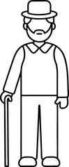 Senior Grandpa Avatar Holding Cane Illustration.