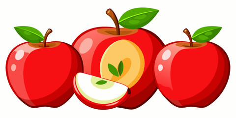 Fresh Red Apple with Slice Vector